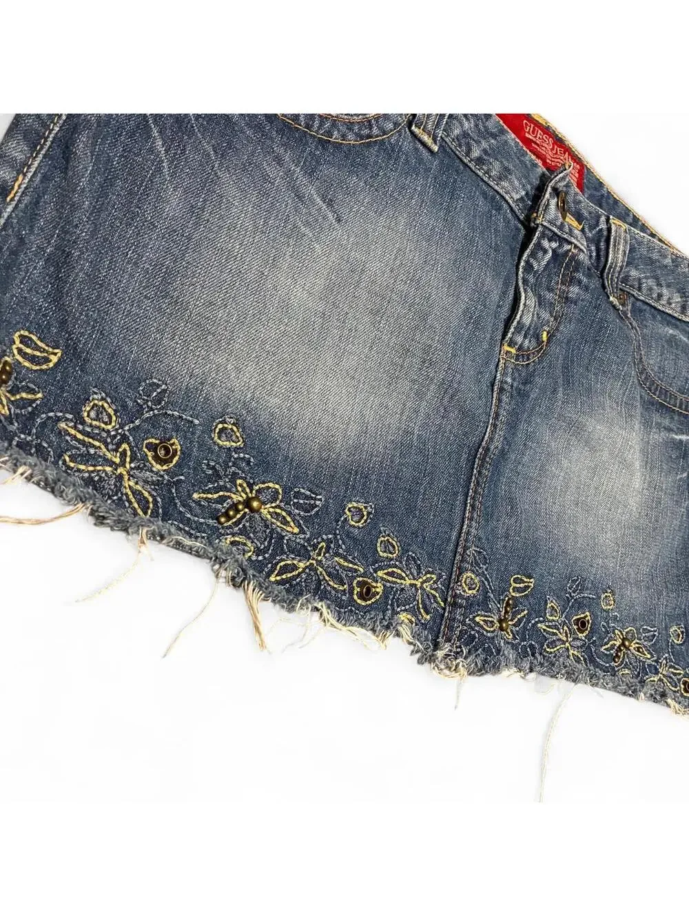 Vintage Y2K Guess Embroidered Denim Mini Skirt Size 31